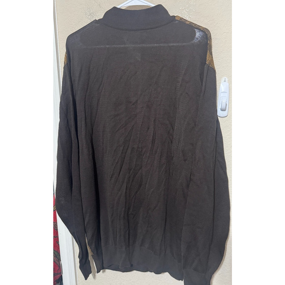 Vintage Miko Sweater Mens 2XL Brown Abstract Knit Wool Blend 90s 1/4 zip mock - Picture 4 of 5